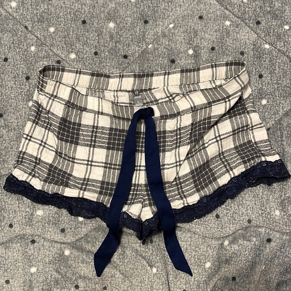 Aerie Plaid Sleep Shorts with Lace
